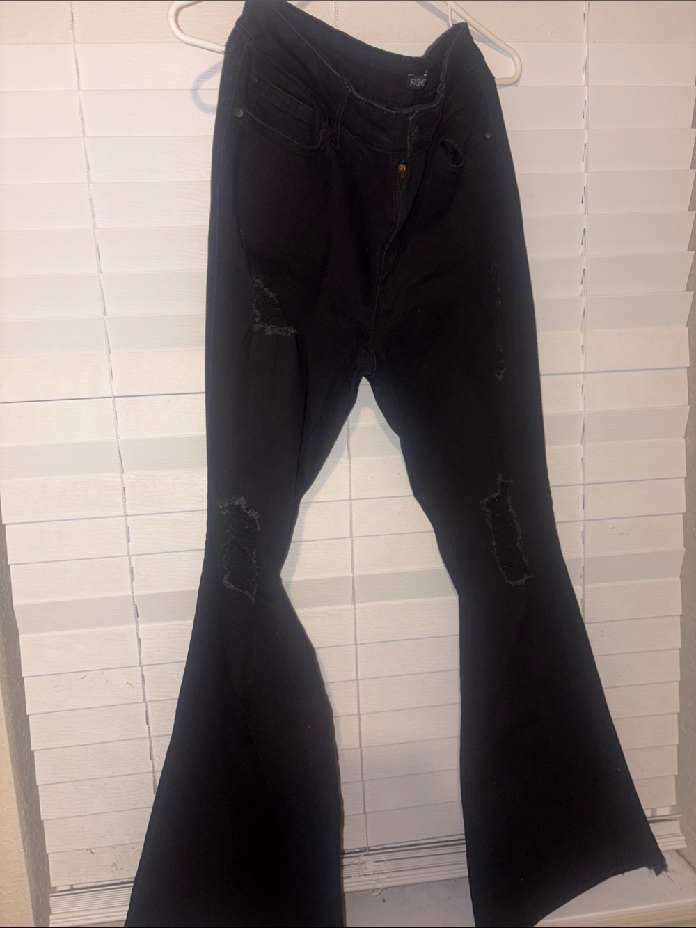 Fashion Nova Black Flare Jeans with Distressed Knees